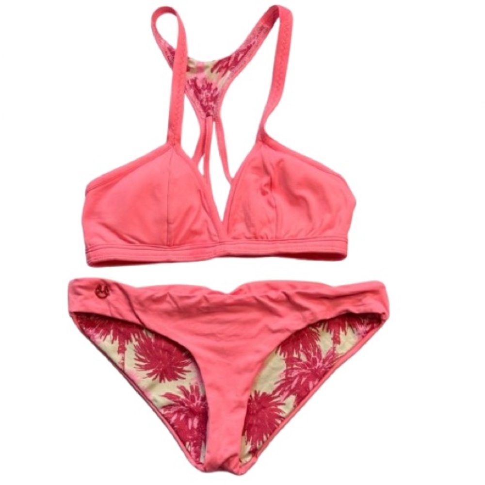 Maaji Tropical Vibrant Pink Palms Leaf Reversible 2 piece Bikini Size Medium